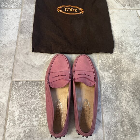 TOD’S Mauve Suede Loafers | Size 37 | Italian Designer Flats - Picture 1 of 3
